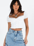 White top Puff sleeve  Sweetheart neckline Button fastening at front