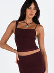 product Princess Polly Sleeveless High Neck  Motel Sambu Top Mesh Burgundy