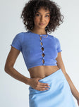 front view of model wearing Princess Polly Maxwell Top Blue 