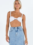 Whiet crop top Linen look material Elasticated shoulder straps Knot detail at bust Shirred back band 
