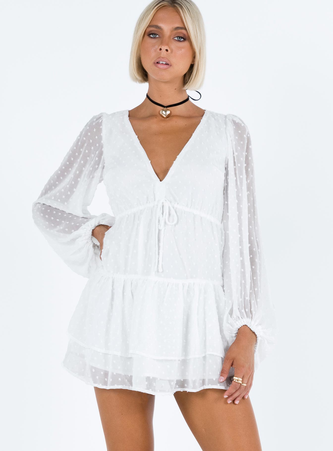 product Princess Polly Asymmetric Neckline  Dialla Long Sleeve Mini Dress White