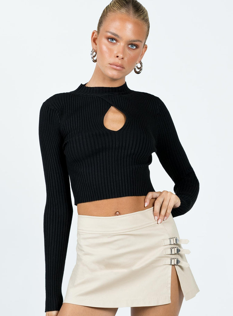 Cut Out Front High Neck Ribbed Crop Top