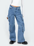 Princess Polly Mid Rise  The Ragged Priest Mid Blue Combat Jeans Organic Cotton Mid Blue