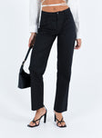 Black pants Belt looped waist  Button and zip fastening Non stretch Unlined  
