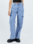 product Princess Polly High Waisted  Vincent Cargo Jeans Mid Wash Denim