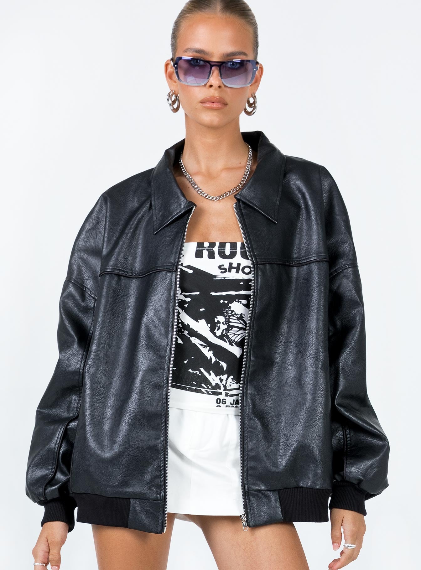 Goldsmith faux leather bomber jacket black