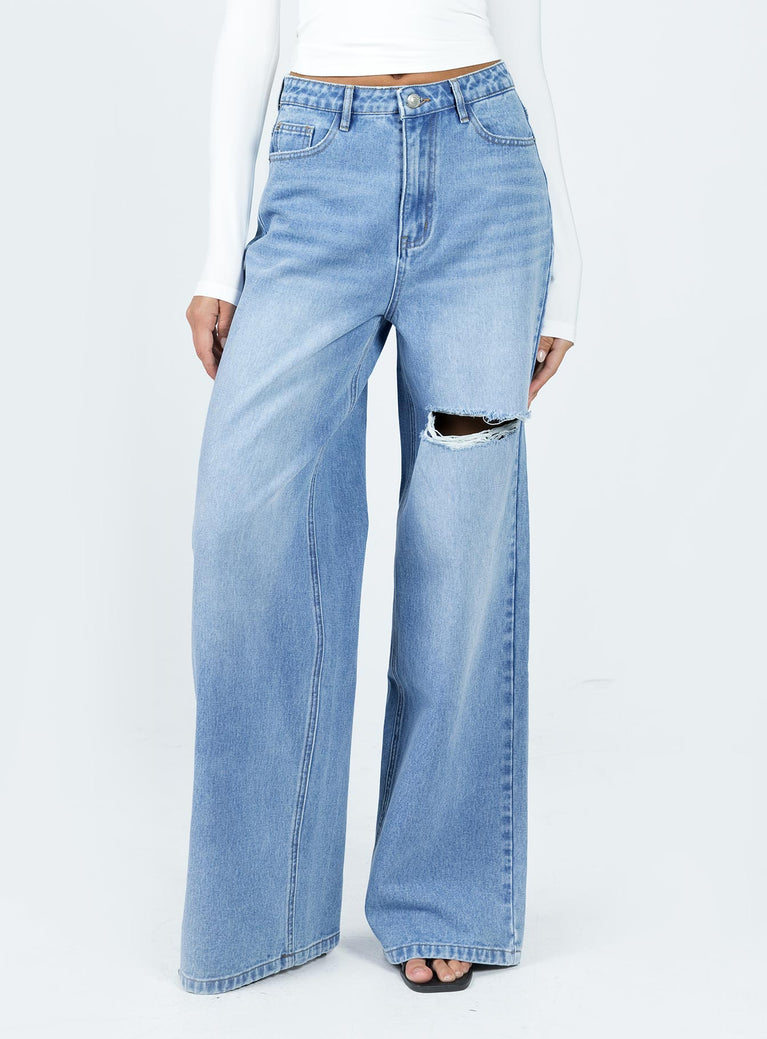 Bershka high waisted flared jeans in mid blue