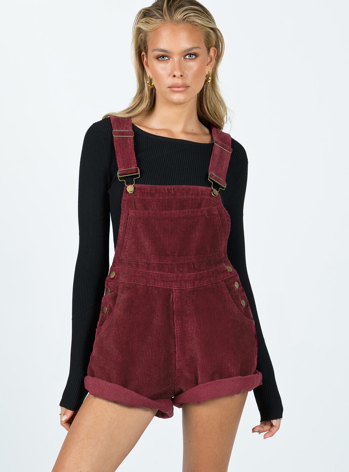 overall dress burgundy Juniors' Live To Be Spoiled Corduroy Overall Dress and Tee Set