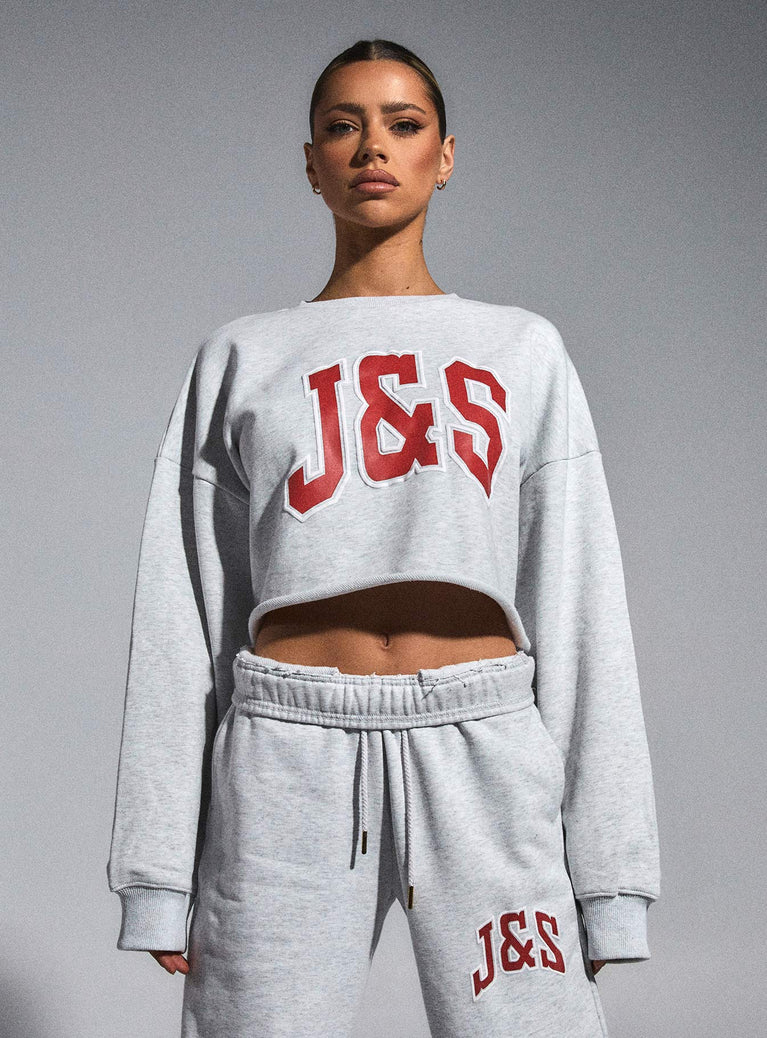 JGR & STN Double Play Cropped Sweatshirt Snow Grey Marle Princess Polly  Cropped 