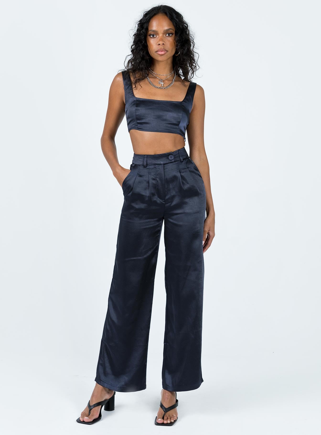 blue satin crop top