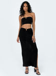 Matching set Strapless crop top Silver-toned ring detail Inner silicone strip Maxi skirt Leg slit  Good stretch Lined top