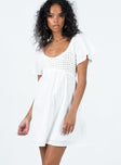 Front view of model wearing  front Princess Polly Crew Neck  Derena Crochet Bust Mini Dress White