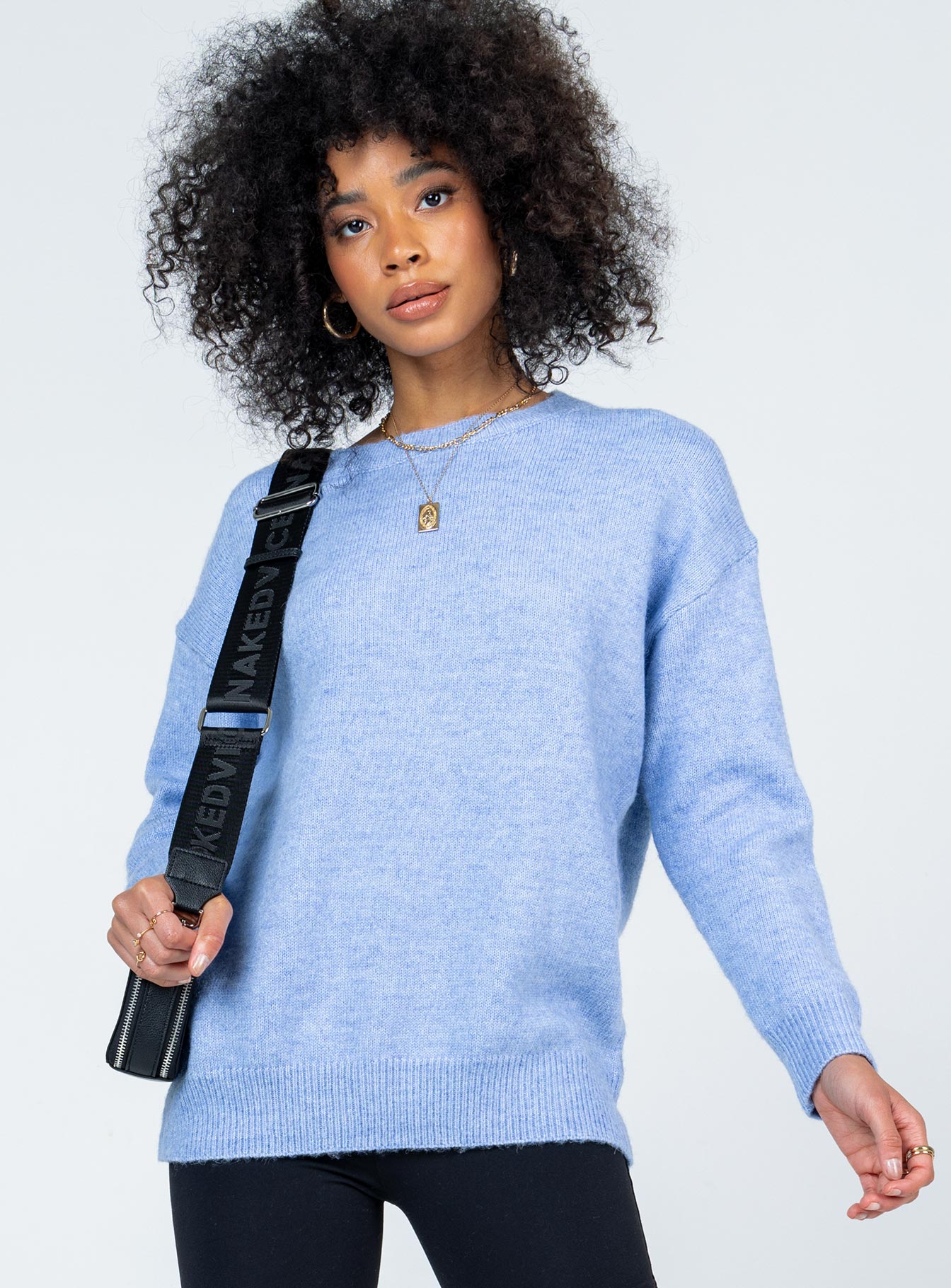 Sweater Oversized fit  Princess Polly Exclusive 48% recycled polyester 30% polyester 19% acrylic 3% spandex Knit material  Rounded neckline  Drop shoulder  Ribbed cuffs & waistband 
