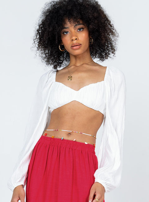 front view of model wearing Princess Polly Kerry Long Sleeve Top White 