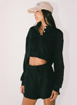 Rise & Lounge Cropped Henley Sweatshirt Black Princess Polly  Cropped 