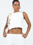 Front view of model wearing  front Princess Polly Sleeveless High Neck  Alisma Vest Top White