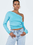 Yvonne One Shoulder Sweater Blue Princess Polly  Cropped 