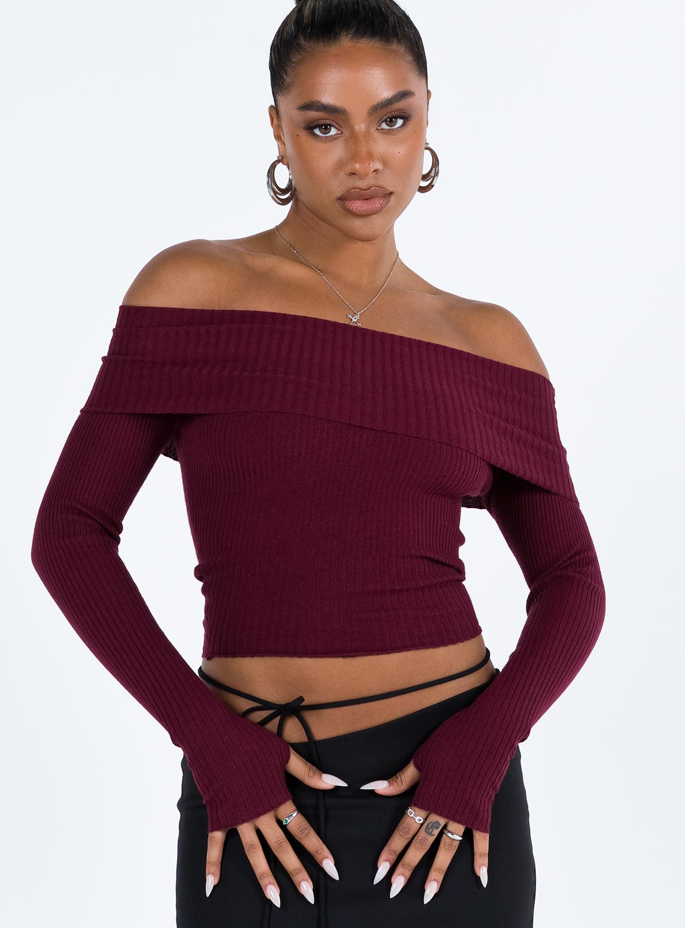 Burgundy crop outlet top sweater