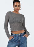 Long sleeve top Sheer knit material Round neck Button fastening at back neck Good stretch Unlined 
