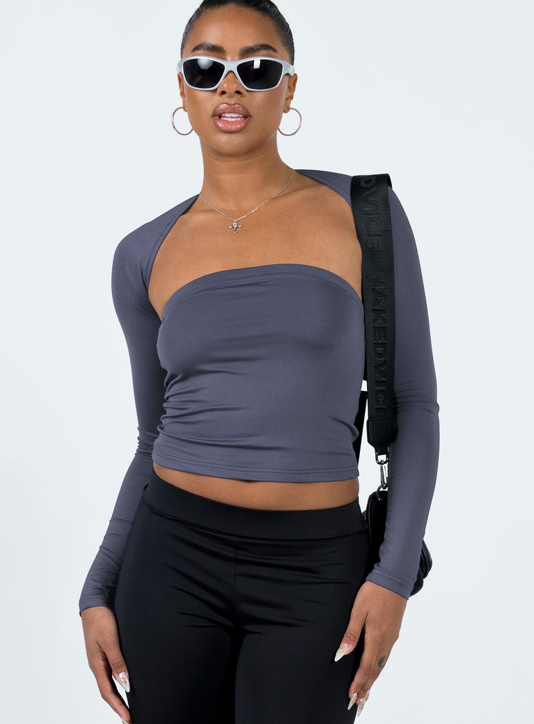 Two piece top Long sleeve bolero  Strapless tube top  Elasticated bust  Good stretch  Partially lined 