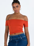 Red top Off the shoulder design Good stretch Unlined 