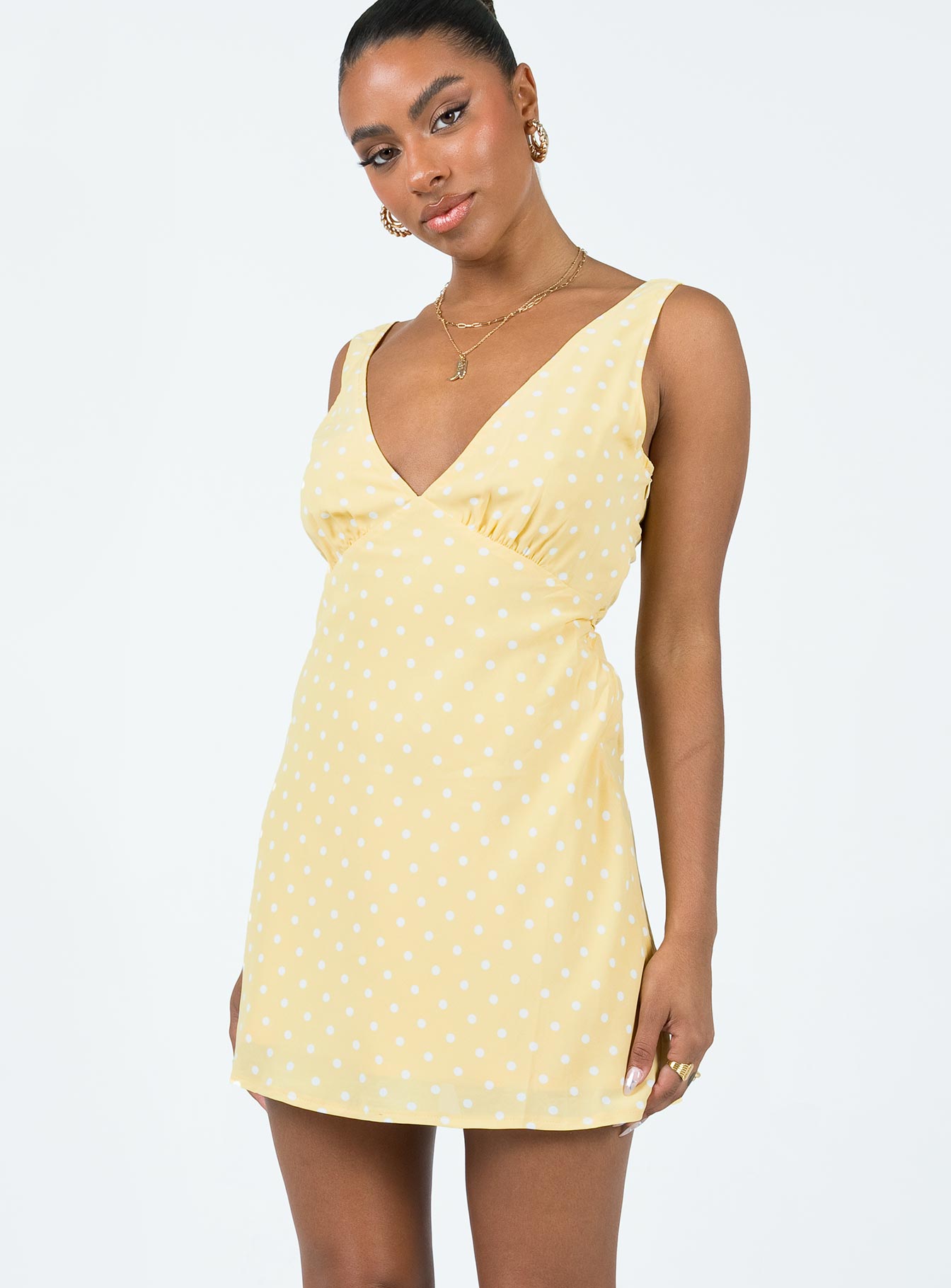 Nellie mini dress yellow polka dot