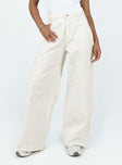 Front view of model wearing  front Princess Polly Mid Rise  Meyer Wide Leg Jeans Beige