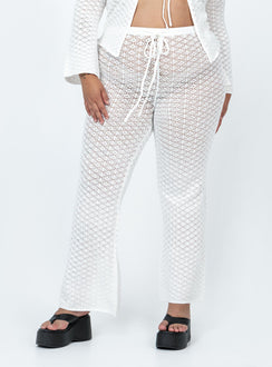 Front view of model wearing  front Princess Polly  Wild & Free Crochet Pants Curve White