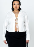 Front view of model wearing  front Princess Polly Full Sleeves Square Neck  Lida Long Sleeve Top White Curve