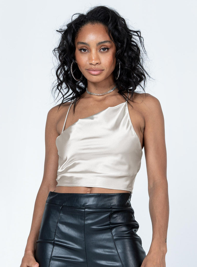 Crop top Silky material  Delicate material - wear with care  Back tie fastening  Asymmetric neckline  Non-stretch Partially lined 