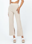 Front view of model wearing  front Princess Polly High Waisted Pants High Waisted Pants  Allen Ribbed Pants Cream