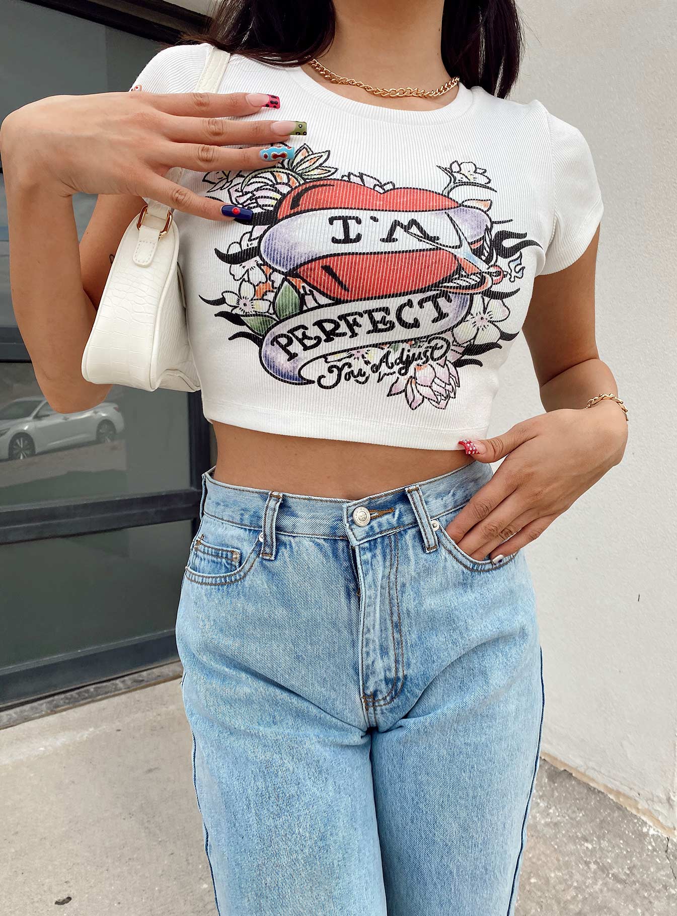 front view of model wearing Princess Polly You Adjust Tee White 