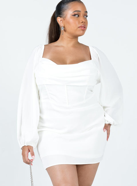 front view of model wearing Princess Polly Lillie Long Sleeve Mini Dress White Curve 