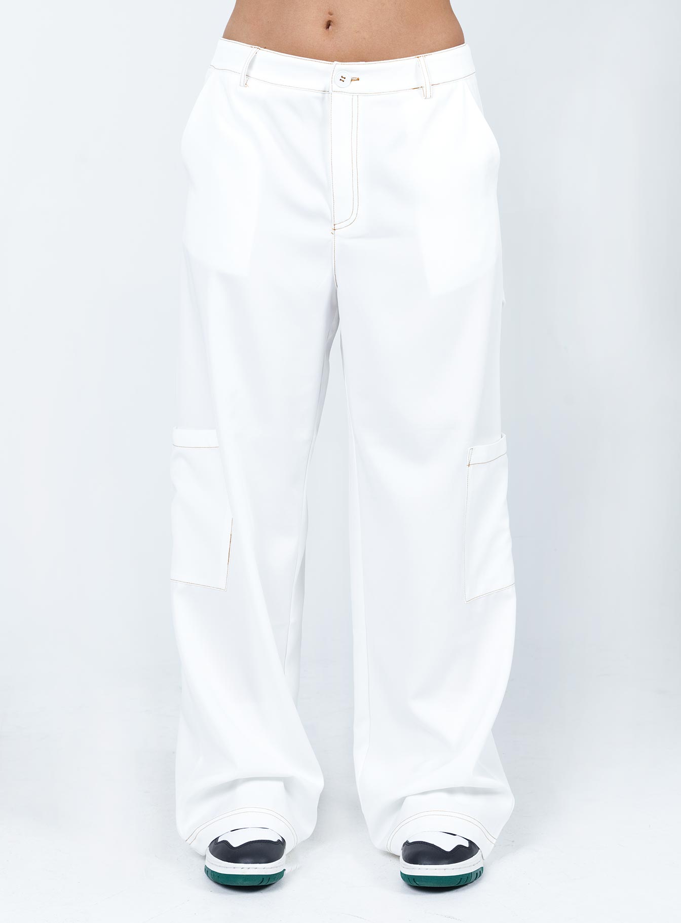 front view of model wearing Princess Polly Charlize Pants White 