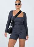Long sleeve romper Ribbed material Square neckline Invisible zip fastening at back