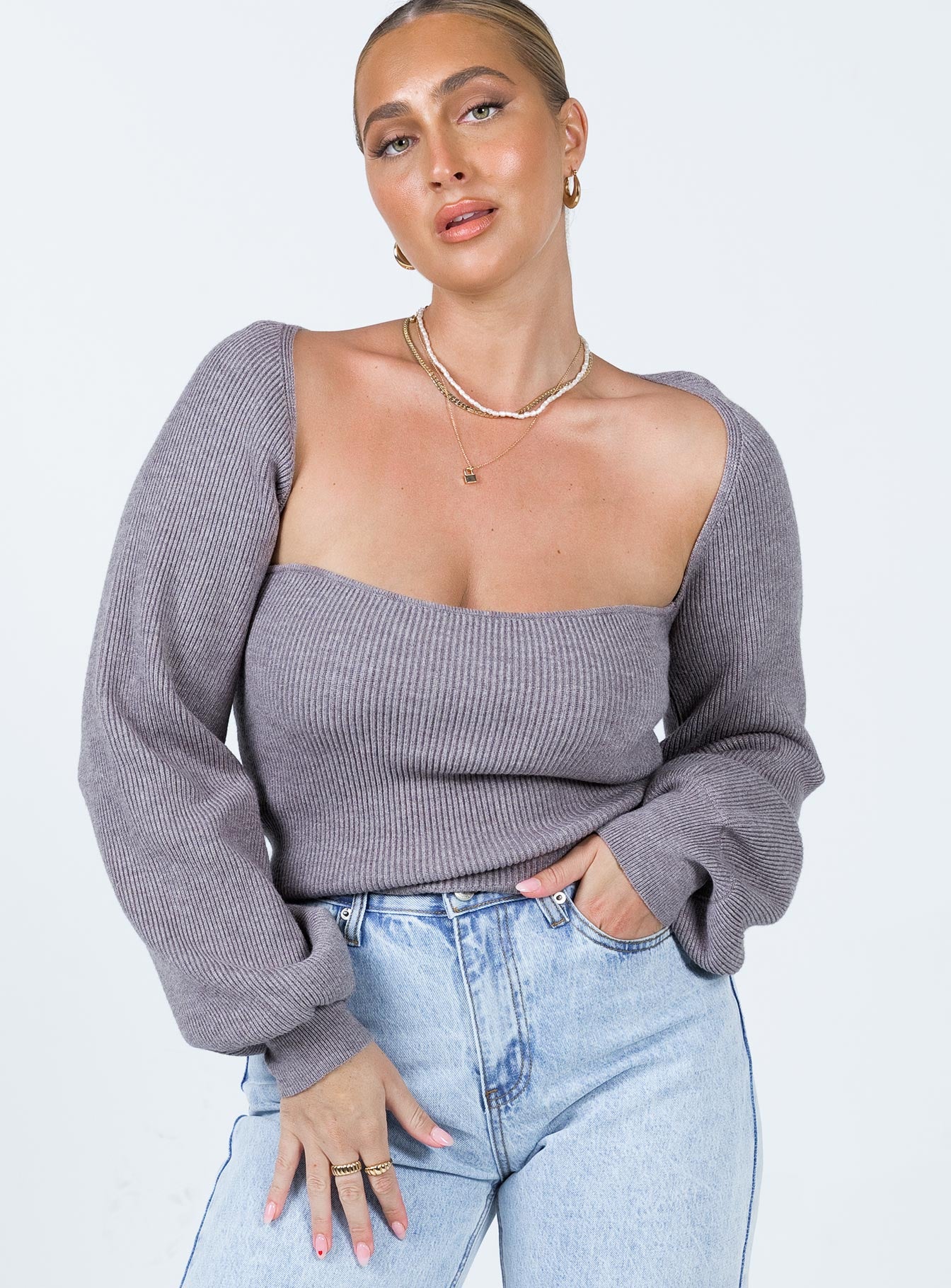 Eliza Sweater Grey Princess Polly  Cropped 