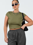 Crop top Ribbed material Large cut out at back Cap sleeve Good stretch