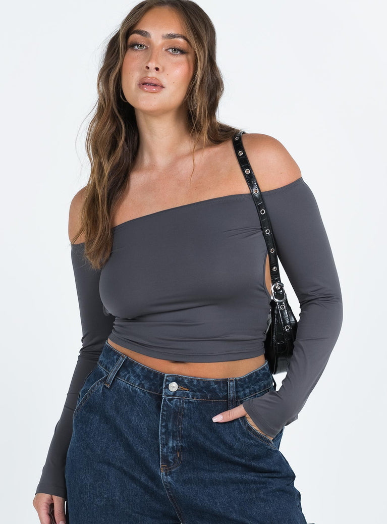 product Princess Polly Full Sleeves Asymmetric Neckline  Cloney Off The Shoulder Top Slate