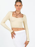 Cream long sleeve top Ribbed knit material Sweetheart neckline Good Stretch  Unlined 