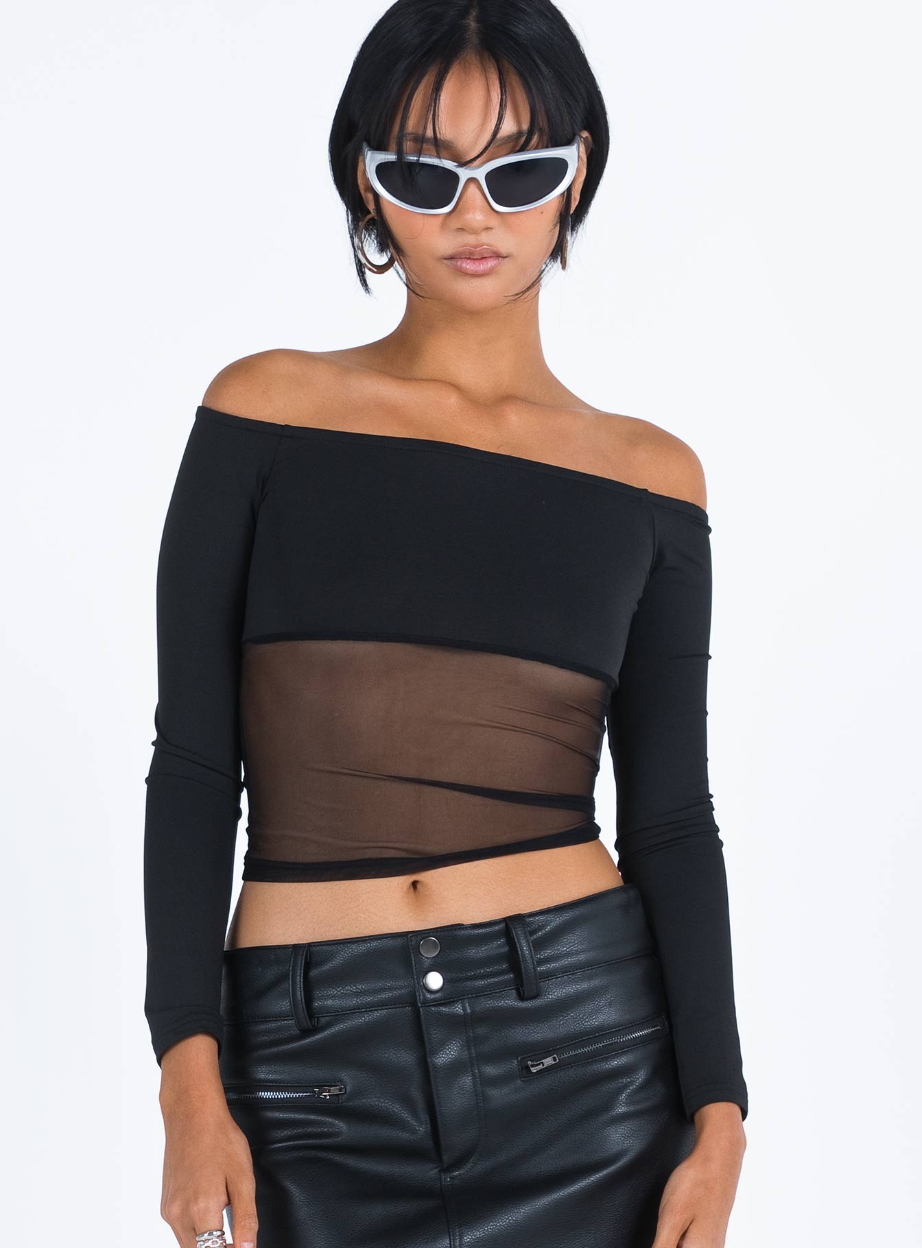 product Princess Polly Full Sleeves Asymmetric Neckline  Keeley Off The Shoulder Top Black