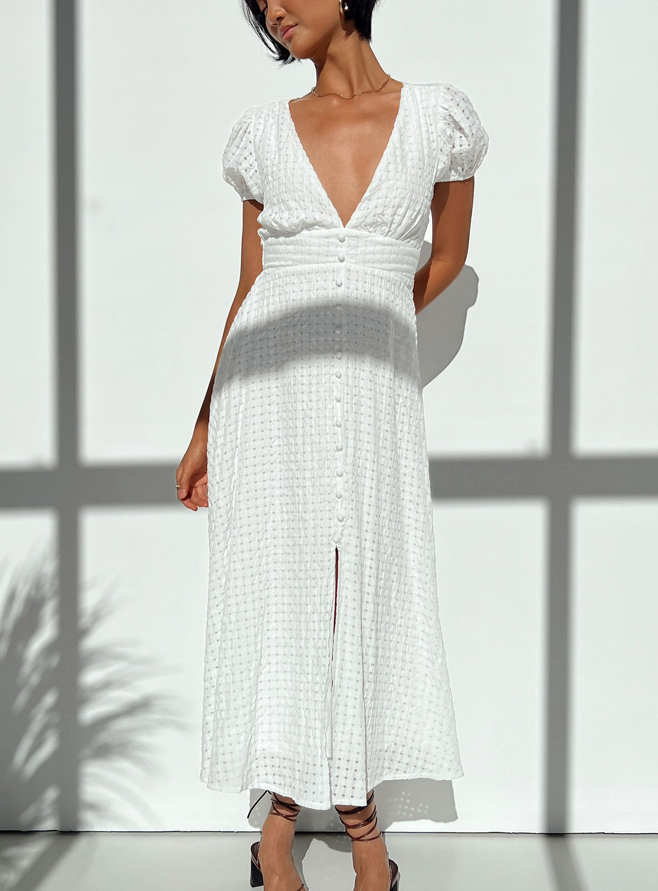 Coco Cream White Midi Dress With Slit/ Tea Length Satin Dress / Long  Sleeves Midi Dress - Etsy