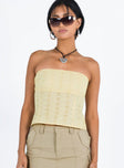 Yellow strapless top Broderie anglaise material Invisible zip fastening at back