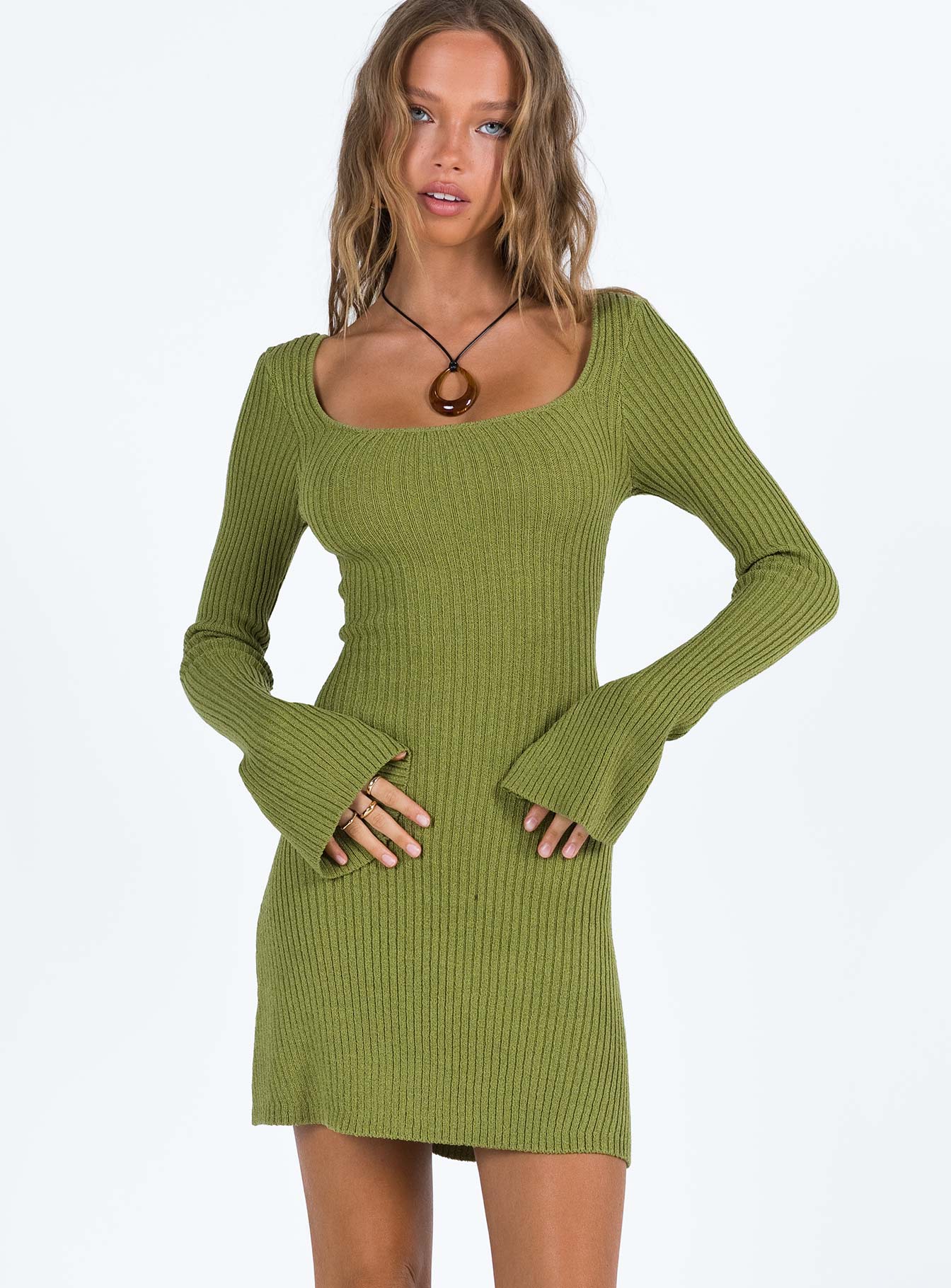 Brownhall long sleeve mini dress green