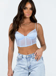 Crop top Sheer mesh material  Elasticated double shoulder straps  Wired cups  Boning through front 