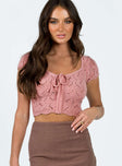 Top Knit material Open neckline Adjustable ruching with tie fastening Cap sleeves