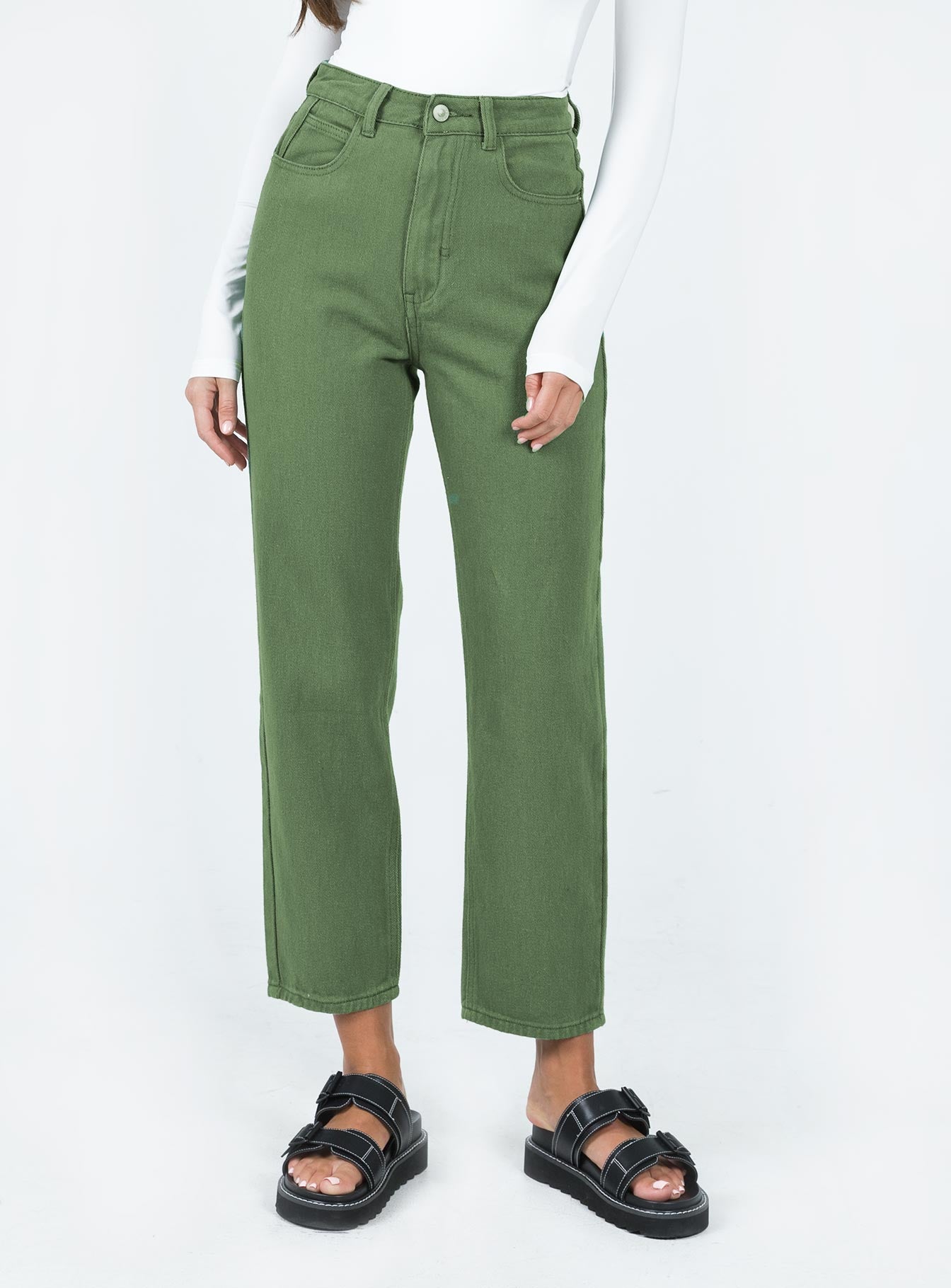 product Princess Polly High Waisted  Leta Straight Leg Denim Jeans Khaki