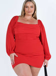 Princess Polly Square Neck  Lillie Long Sleeve Mini Dress Red Curve