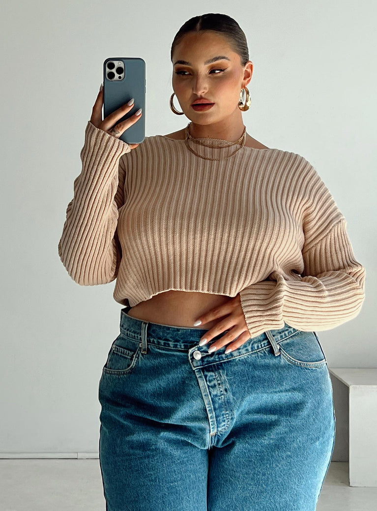 Alivia Cropped Sweater Beige Curve Princess Polly  Cropped 