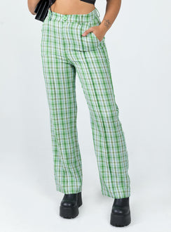 front view of model wearing Princess Polly Wiluna Pants Green 