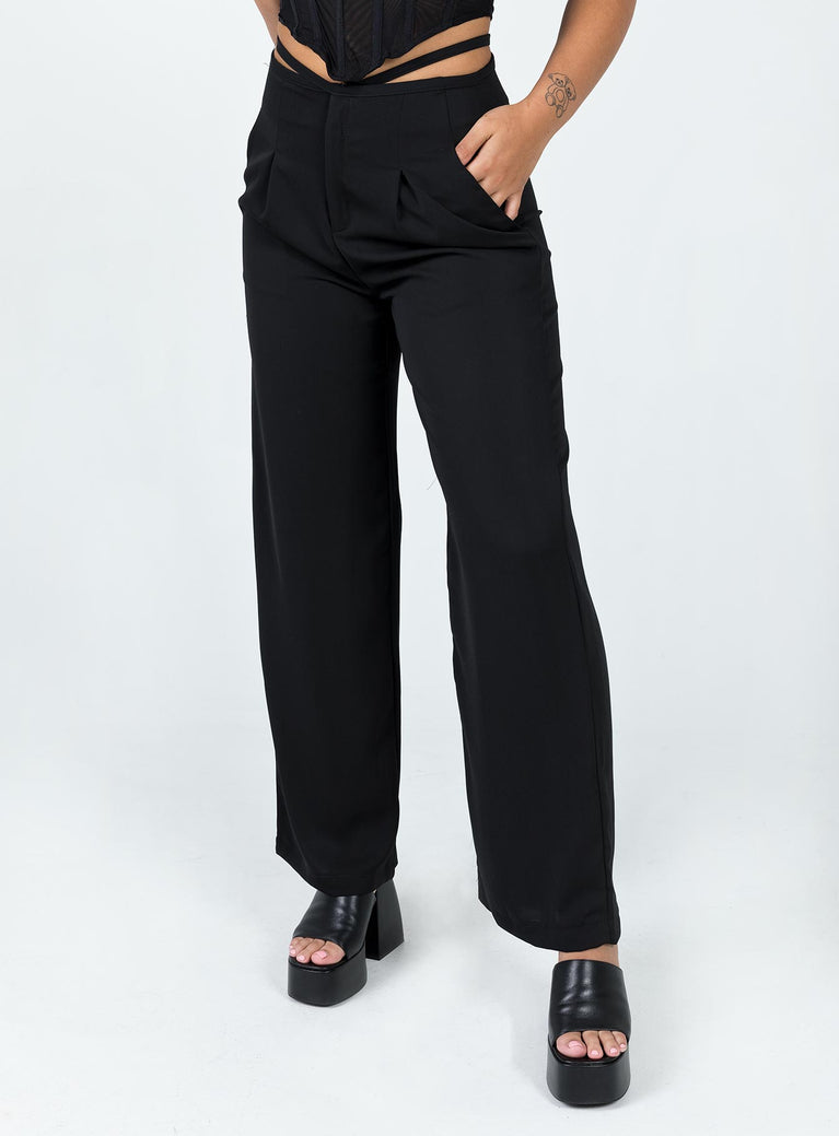 front view of model wearing Princess Polly Cudal Pants Black 